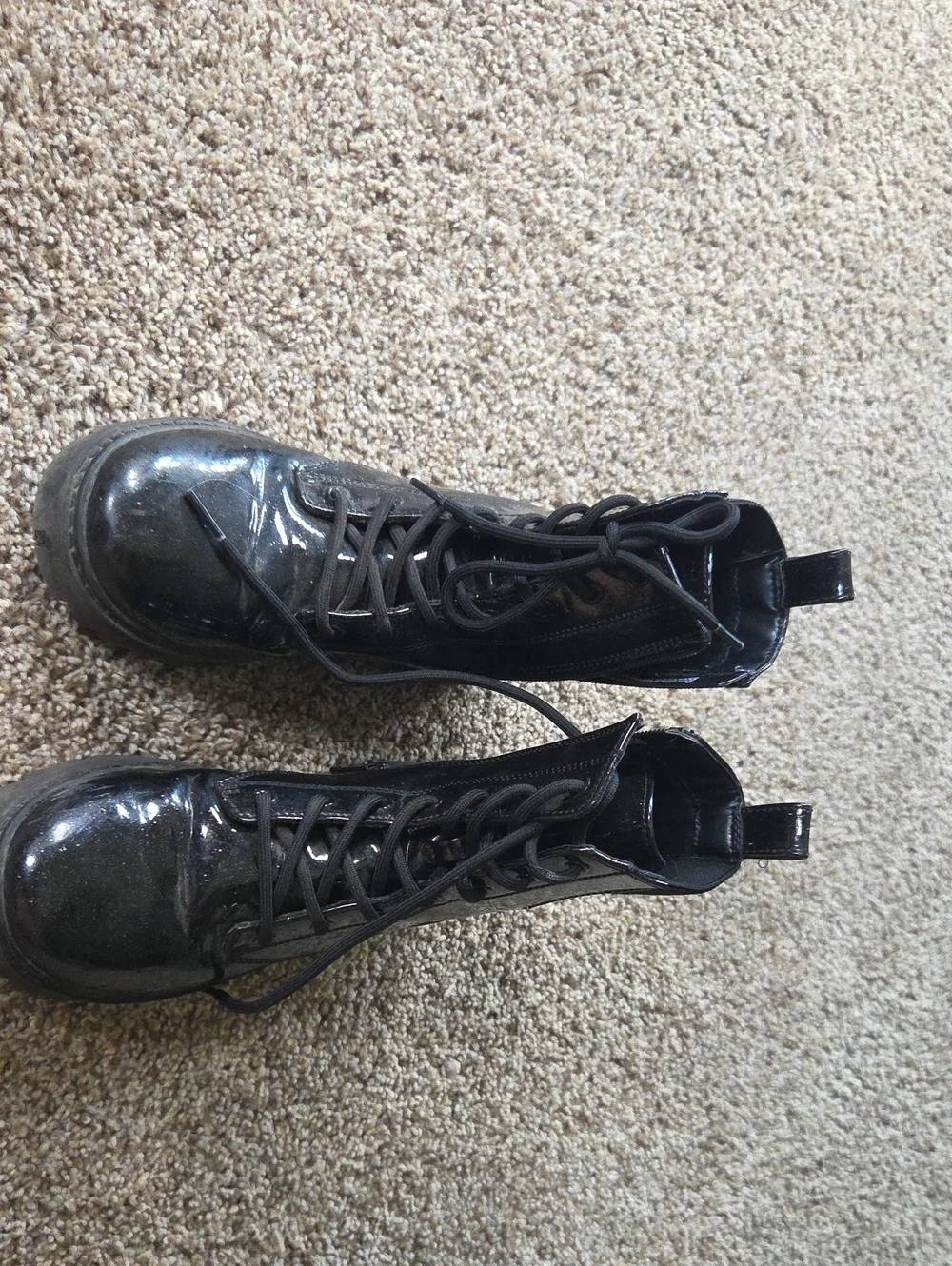 Black Patent Lace-Up Combat Boots - Kids